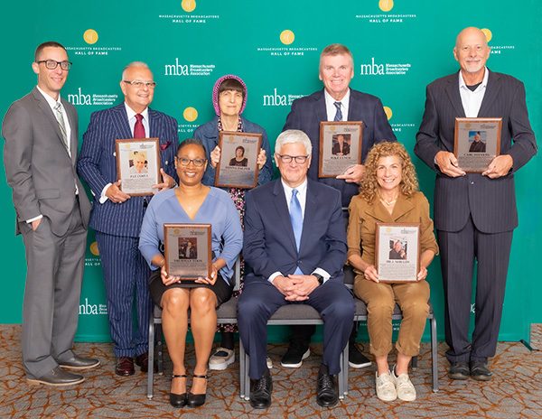 Group photo from the 2023 Massachusetts Broadcasters Hall of Fame induction ceremony in Quincy, with Donna Halper among the inductees